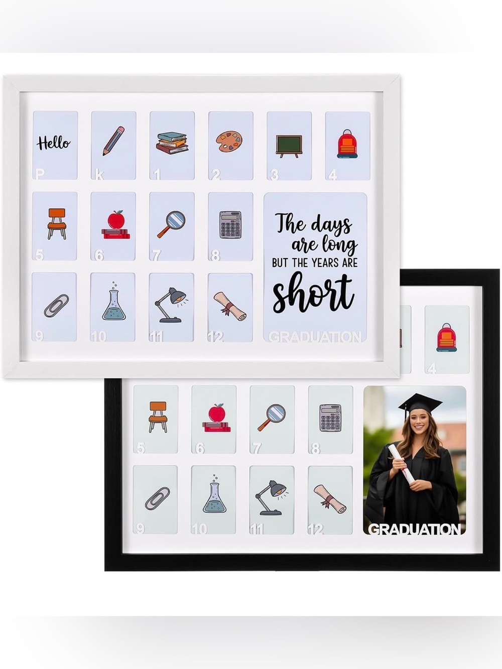 2 Pack School Picture Frames Pre-k to 12, 12x16 Inch, Black, White